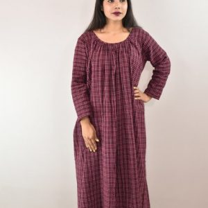 Maroon Winter Wooolen Cotton Nighty Round neck