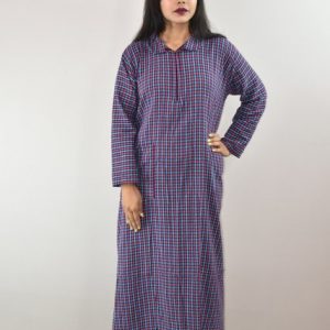 Blue & Red Winter Wooolen Cotton Nighty with Chain