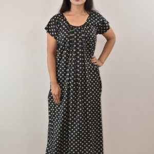 Blue Maxi Nighty Round Neck With Short sleeve