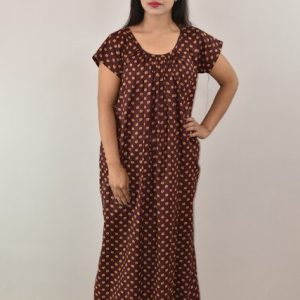 Maroon Maxi Nighty Round Neck With Short sleeve
