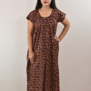 Maroon Maxi Nighty Round Neck With Short sleeve