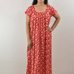 Pink Cotton Maxi Nighty Square Neck with Short Sleeve