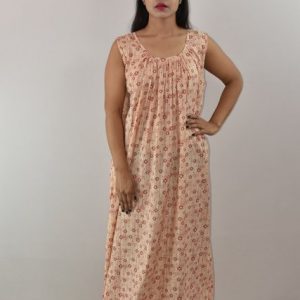 White & Red Maxi Nighty With Sleeveless