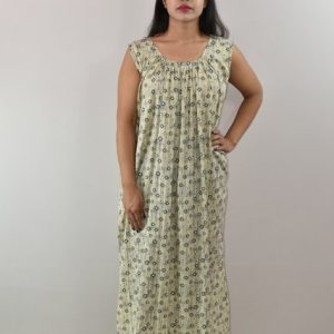 White & Blue Maxi Nighty With Sleeveless