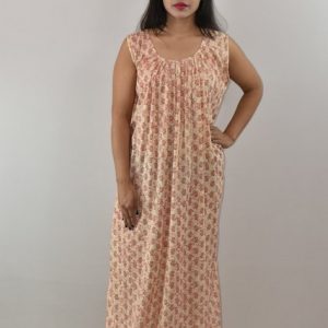 White & Red Maxi Nighty With Sleeveless