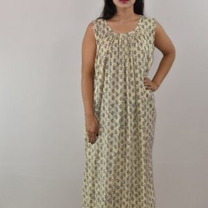 White & Blue Maxi Nighty With Sleeveless