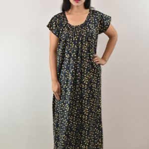 Blue Round Neck Short Sleeve Maxi Nighty