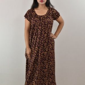 Maroon Round Neck Short Sleeve Maxi Nighty
