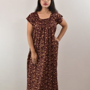 Maroon Round Neck Short Sleeve Maxi Nighty