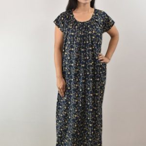 Blue Round Neck Short Sleeve Maxi Nighty