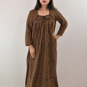 Yellow Winter Wooolen Cotton Nighty Square neck With Pipien