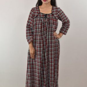 Maroon Winter Wooolen Cotton Nighty Square neck With Pipien
