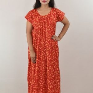 Red Round Neck Short Sleeve Maxi Nighty