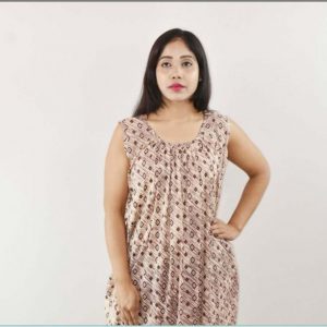White & Maroon Maxi Nighty With Sleeveless