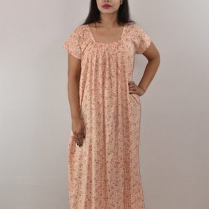 White & Red Maxi Nighty Square Neck With Short Sleeve