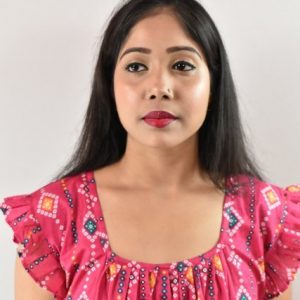 Pink Cotton Maxi Nighty Square Neck Short Sleeves with pleats