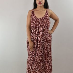 Maroon Ribbon Cotton Maxi Nighty