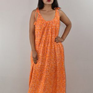 Yellow Ribbon Cotton Maxi Nighty