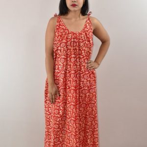 Red Ribbon Cotton Maxi Nighty