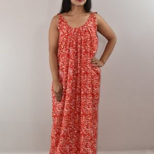 Red Ribbon Cotton Maxi Nighty