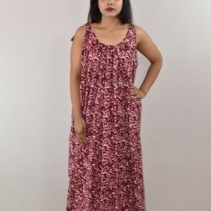Maroon Ribbon Cotton Maxi Nighty