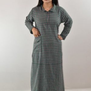 Green & Pink Winter Wooolen Cotton Nighty with Chain