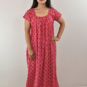 Pink Cotton Maxi Nighty Square Neck Short Sleeves