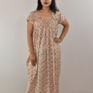 White Red Cotton Maxi Nighty Round Neck With Short Sleeves
