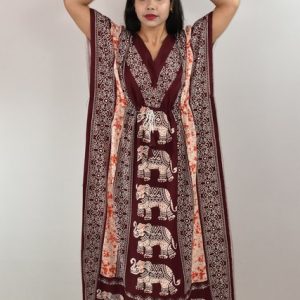 Maroon kaftan Big Elephant Print Nighty