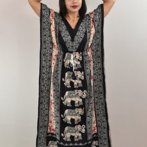 Black kaftan Big Elephant Print Nighty