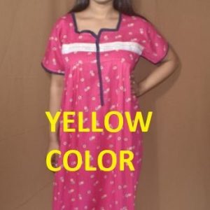 BDROX Cotton Maxi Nighty with Booty Print in Yellow Color