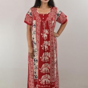 Red Cotton Maxi Round Neck With Button
