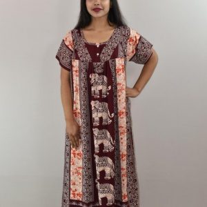 Maroon Cotton Maxi Round Neck With Button