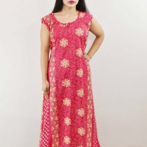 pink Cotton Maxi Nighty Round Neck & Sleeveles