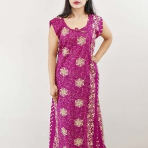 Purple Cotton Maxi Nighty Round Neck & Sleeveles