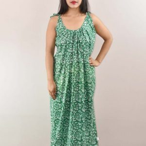 Green Ribbon Cotton Maxi Nighty
