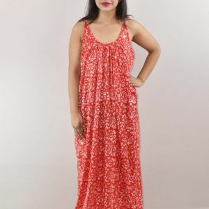 Red Ribbon Cotton Maxi Nighty