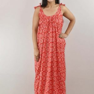 Red Ribbon Cotton Maxi Nighty