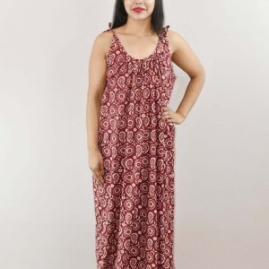 Maroon Ribbon Cotton Maxi Nighty
