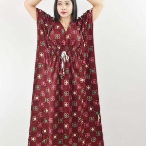 Maroon Cotton Kaftan Nighty