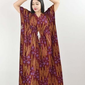 Maroon Cotton Kaftan Nighty