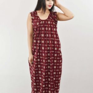 Maroon Cotton Maxi Nighty Sleeveless
