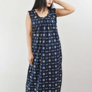 Blue Cotton Maxi Nighty Sleeveless