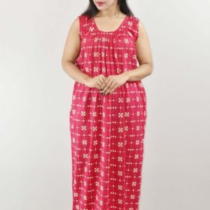 Pink Cotton Maxi Nighty Sleeveless