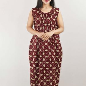 Maroon Cotton Maxi Nighty Sleeveless