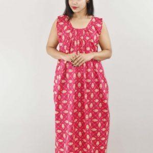 Pink Cotton Maxi Nighty Sleeveless