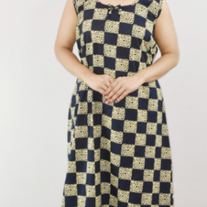 Navy Blue Cotton Maxi Nighty Round Neck & Sleeveles