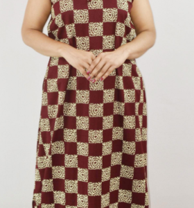 Maroon Cotton Maxi Nighty Round Neck & Sleeveles