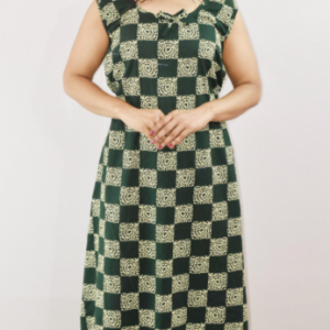 Dark Green Cotton Maxi Nighty Round Neck & Sleeveles