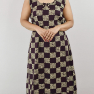 Purple Cotton Maxi Nighty Round Neck & Sleeveles